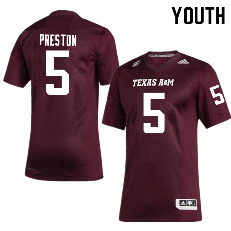 Youth #5 Jalen Preston Texas A&M Aggies College Football Jerseys Sale-Maroon